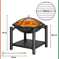 Ognjište sa spremištem za drva FIRE, Ø55 cm, crno
