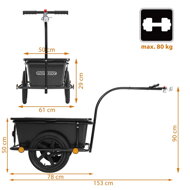 Prikolica za bicikl TERY, 90 l, 61x153x90 cm, crna