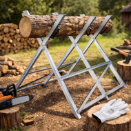 Stalak za piljenje drva ALBERT, 83x81x88 cm, srebrni