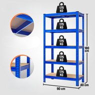 Regal s visokom nosivošću HEAVY, max. 875 kg, 90x40x180 cm, plava