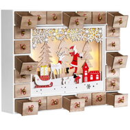 Drveni adventski kalendar SANTA CLAUS s rasvjetom, 35x6x27 cm, bijela/smeđa