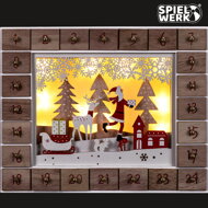 Drveni adventski kalendar SANTA CLAUS s rasvjetom, 35x6x27 cm, bijela/smeđa