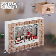 Drveni adventski kalendar SANTA CLAUS s rasvjetom, 35x6x27 cm, bijela/smeđa
