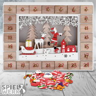 Drveni adventski kalendar SANTA CLAUS s rasvjetom, 35x6x27 cm, bijela/smeđa