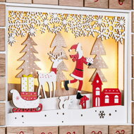 Drveni adventski kalendar SANTA CLAUS s rasvjetom, 35x6x27 cm, bijela/smeđa