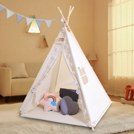 Dječji šator teepee JULIUS, 120x120x160 cm, bijela/siva