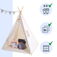 Dječji šator teepee JULIUS, 120x120x160 cm, bijela/siva