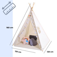 Dječji šator teepee JULIUS, 120x120x160 cm, bijela/siva