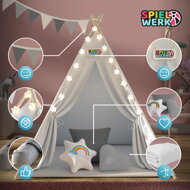 Dječji šator teepee JULIUS, 120x120x160 cm, bijela/siva
