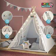 Dječji šator teepee JULIUS, 120x120x160 cm, bijela/siva