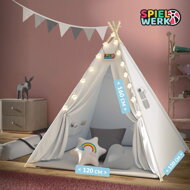 Dječji šator teepee JULIUS, 120x120x160 cm, bijela/siva