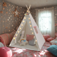 Dječji teepee šator JULIA, 120x120x160 cm, bež/ružičasta