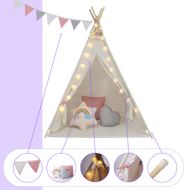 Dječji teepee šator JULIA, 120x120x160 cm, bež/ružičasta