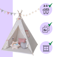 Dječji teepee šator JULIA, 120x120x160 cm, bež/ružičasta