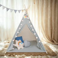 Dječji šator teepee JULIUS, 120x120x160 cm, siva/plava