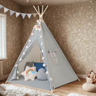 Dječji šator teepee JULIUS, 120x120x160 cm, siva/plava