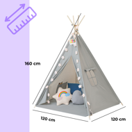 Dječji šator teepee JULIUS, 120x120x160 cm, siva/plava