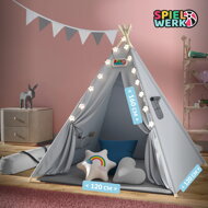 Dječji šator teepee JULIUS, 120x120x160 cm, siva/plava