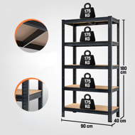 Regal s visokom nosivošću HEAVY, max. 875 kg, 90x40x180 cm, crna