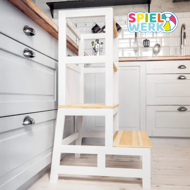 Toranj za učenje PLAY borovina, 93x56x49 cm, bijeli/prirodnosmeđi