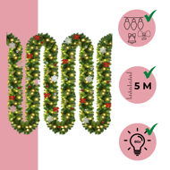 Božićna girlanda ANDREA s rasvjetom, ukrašena, 5 m, zelena