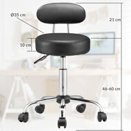 Tabure na kotačima s naslonom ROLAND, Ø35 cm, crni