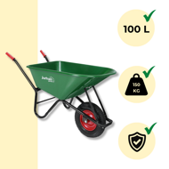 Tačke (kolica) GREG s plastičnom kadicom, max. kapacitet 100 l/150 kg, zelene/crne