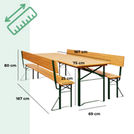 Pivski set PRAKTIK s naslonima, 170 cm, smeđi