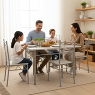 Blagovaonska garnitura PAUL, 5-dijelna, baršunasta bijela