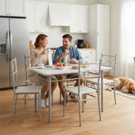 Blagovaonska garnitura PAUL, 5-dijelna, baršunasta bijela