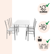 Blagovaonska garnitura PAUL, 5-dijelna, baršunasta bijela