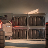 Regal za gume TYRE, 120x40x180 cm, max. 795 kg, čelični/svijetlosmeđi