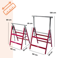Teleskopski nosači za skelu DANNY, set od 2 komada, max. 200 kg, 60x56x81–130 cm, srebrno/crvena