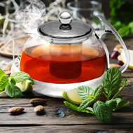 Čajnik sa sitom TEA, 1,2 l + 4 šalice, proziran/srebrni