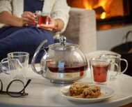 Čajnik sa sitom TEA, 1,2 l + 4 šalice, proziran/srebrni
