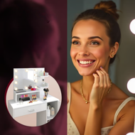 Toaletni stol JOCELYN s rasvjetom, 140×90×40cm, bijela