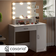 Toaletni stol JOCELYN s rasvjetom, 140×90×40cm, bijela