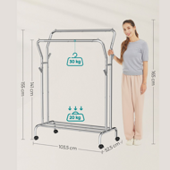 Stalak za odjeću MATILDA na kotačićima maks. 100kg, srebro
