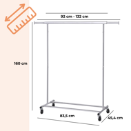 Stalak za odjeću na kotačićima INEZ, max. 90 kg, 83,5x45x160 cm, srebrni