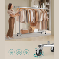 Stalak za odjeću DOLLY na kotačima, max. 150 kg, 45x160-200x161,5cm, srebrna