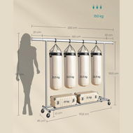 Stalak za odjeću DOLLY na kotačima, max. 150 kg, 45x160-200x161,5cm, srebrna