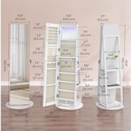 Stojeće ogledalo s prostorom za nakit CHANTAL, 54,5×54,5×162 cm, bijela