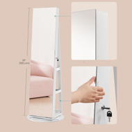 Stojeće ogledalo s prostorom za nakit CHANTAL, 54,5×54,5×162 cm, bijela