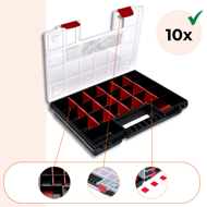 Plastični organizator NORS, 10 komada, 22 pretinaca, 34x25x5 cm, crna/prozirna