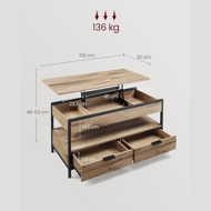 Podesivi konferencijski stol GASPAR, 50x100x(48–63) cm, camel smeđi/crni