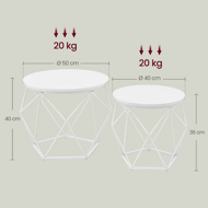 Set klub stolića VERA, 50x40 cm / 40x36 cm, bijela