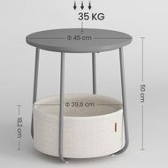 Okrugli stolić s košarom za pohranu COLETTE, 45x50 cm, siva/bijela