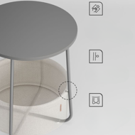 Okrugli stolić s košarom za pohranu COLETTE, 45x50 cm, siva/bijela