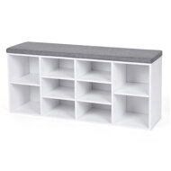 Ormarić za obuću s tapeciranom klupicom GABI, 10 pretinaca, 104x30x48 cm, bijela/siva