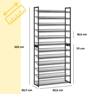 Modularni regal za cipele IDA, 12 polica, 92,5x31x223 cm, crni